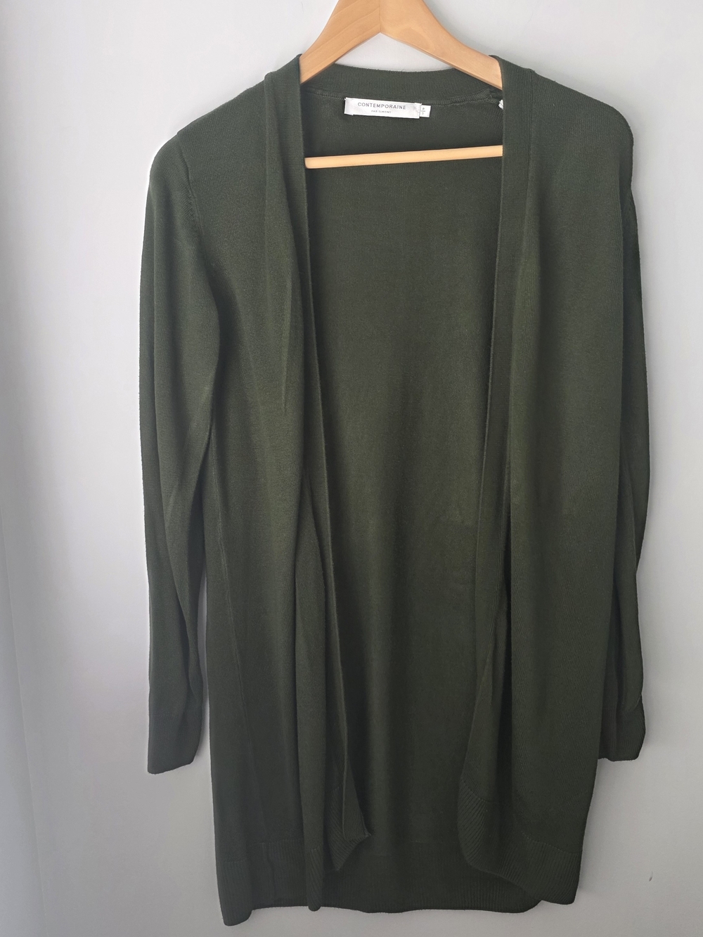 Contemporaine Simons Women’s Small Olive Green Longline Open Cardigan